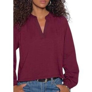 NATION Maya V-neck Balloon Sleeve Top in Bordeaux Casual Feminine Women's XS NWT
